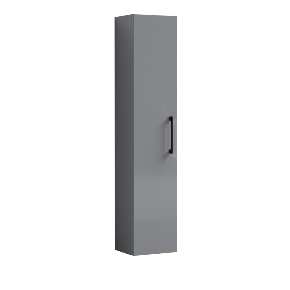 New Balterley 300Mm Wall Hung 1 Door Tall Unit – Satin Grey With Black Handle, 1433 X 300 X 235Mm Black,Grey Bfle2261h018