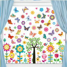 Reusable Static Window Decals for Glass, Floral Window Decor Featuring Hummingbird Window Stickers, Butterfly Window Decals for Spring Theme, Party Su