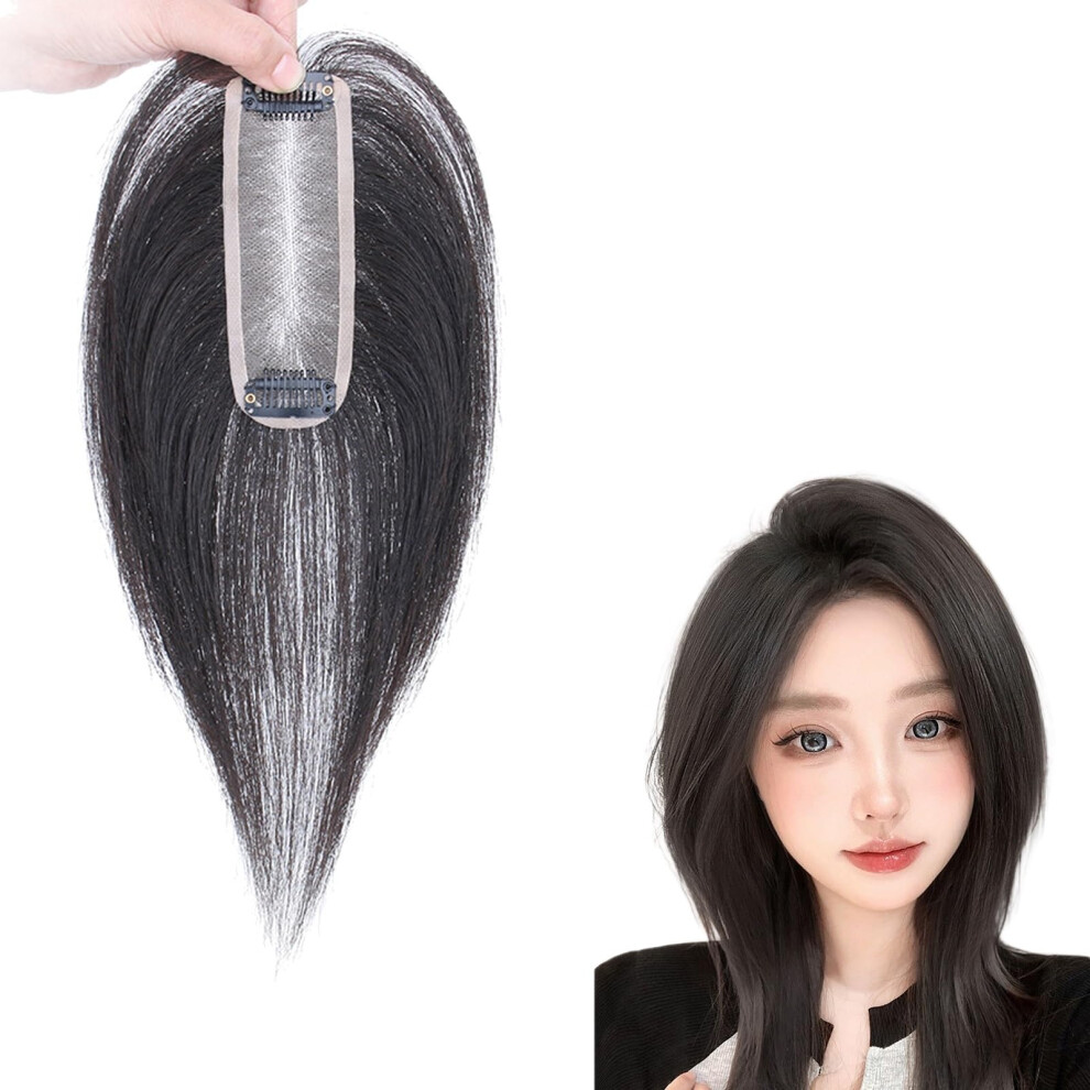Unisex Black 20Cm Hair Toppers For Women 100% Real Human Hairpieces 4X13cm Silk Base Clipin Wiglets For Thinning Hair Natural
