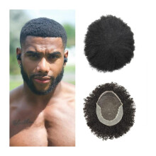 Toupee for Men Lace Front Curly Afro Hair System Bleached Knots French Lace  PU Thin Skin Perimeter Human Hair Pieces 6 Inch Length