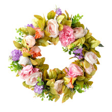 Timeless Floral Gateway, Handmade Spring Summer Wreath, 15.75' Diameter Multicolor Silk Cloth Ensemble, Effortless Charm For Your Front Door Or Indoor