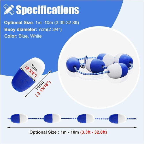 Pool safety rope Divider Rope Float Blue and White Polyethylene  Buoyancy Pool Float 7m 23ft 2