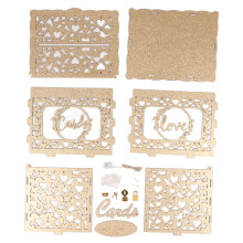 Natural Wood Construction with Heart Shaped Gold Lock Glittery Gold Hollow Design Romantic and Warm Atmosphere String Light Decoration Wedding Recepti