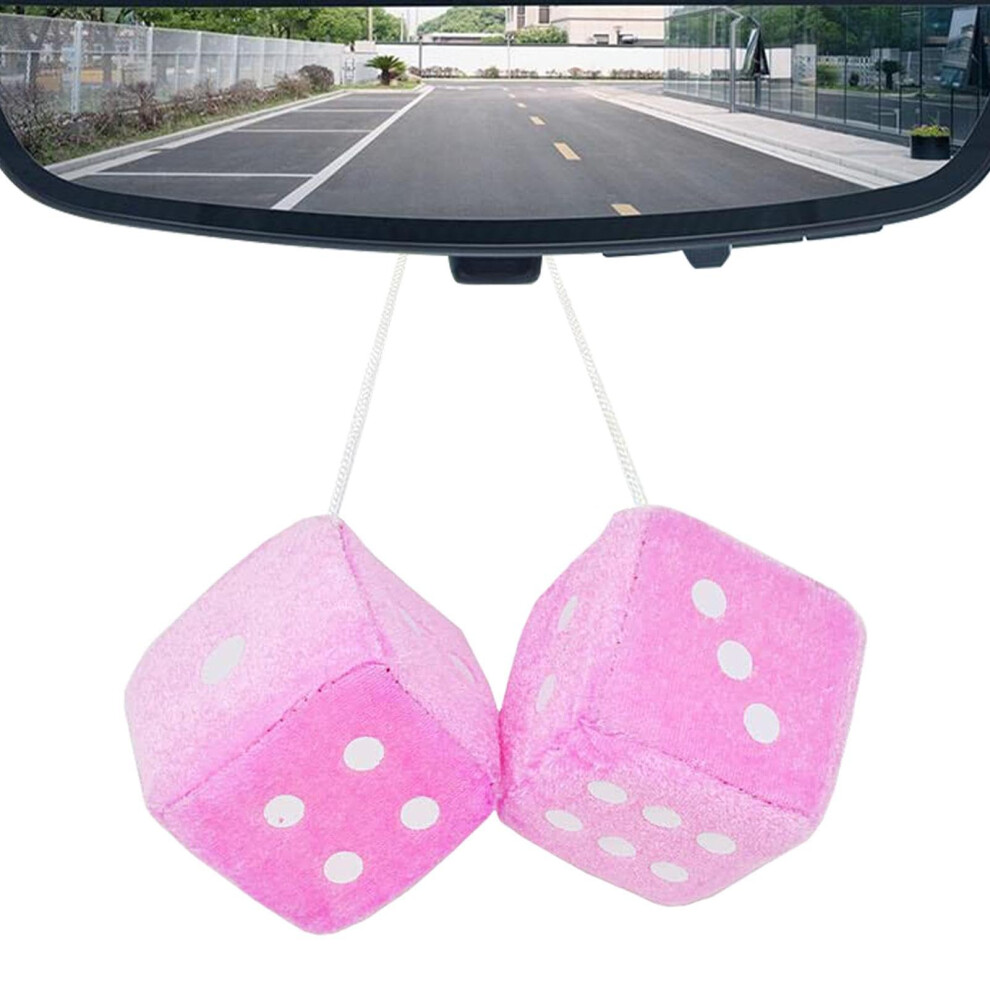 Fuzzy Dice For Car | Rearview Mirror Plush Dice | Plush Charm For Car And Truck Interior Decor Pink 9339159505151