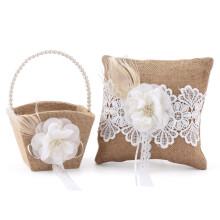 Floral Ring Cushion, Burlap Lace Ring Bearer, Linen Fabric Flower Girl Basket For Your Wedding, Elegant Ring Pillow, Wide Use, A Must Have For Wedding
