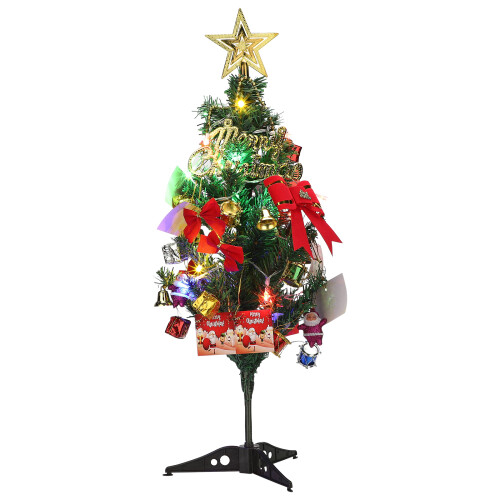 Realistic Artificial Pine Tree, 60Cm Mini Christmas Tree for Tabletop Xmas Decorations with LED String Lights 2