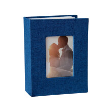 Mini livre photo avec couverture en lin, album-Bleu 6 pouces 100