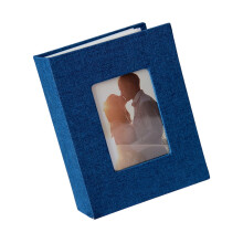 Photo Album 4x6 with 100 Pocket Fabric Linen-Blue 6 inches 100