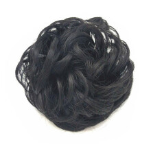 Messy Bun Hair Piece OnePiece Scrunchies Ponytail Extensions Curly Wavy Elastic Band Chignon Synthetic Women Black Updo