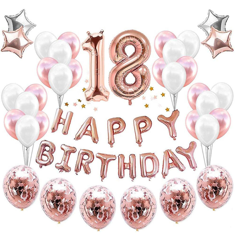 Rose Gold Splendor Balloons, Complete 18th Birthday Decorations Set Including Reusable Mylar And Latex Balloons, Confetti Balloons, And Vibrant Happy