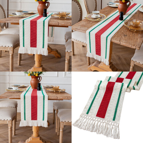 Polyester Table Runner Weave Retro-knotted  Green on Green 1