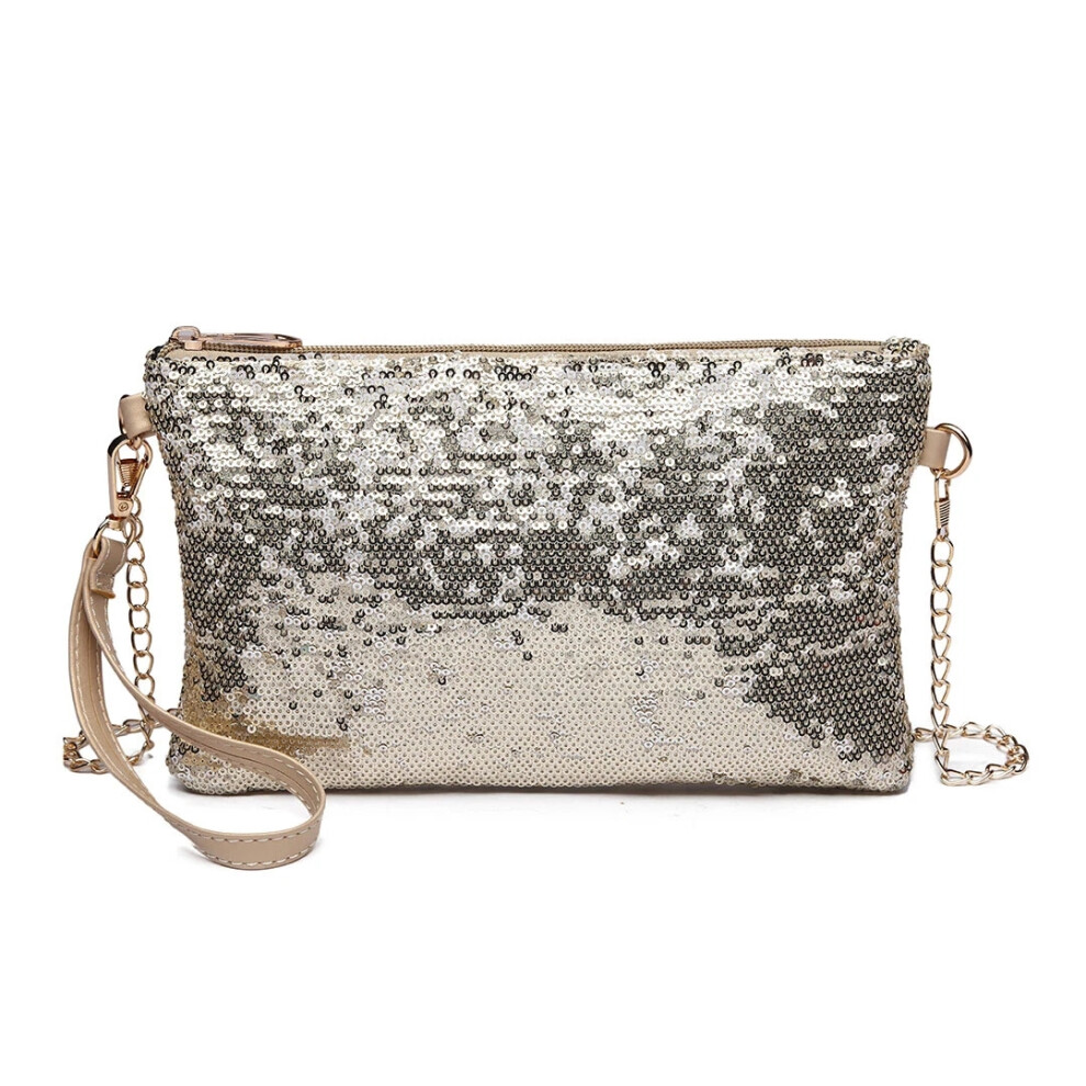 (Light ) Miss Lulu Ladies Chain Evening Purse Handbag Sequins Shoulder Bag Gold