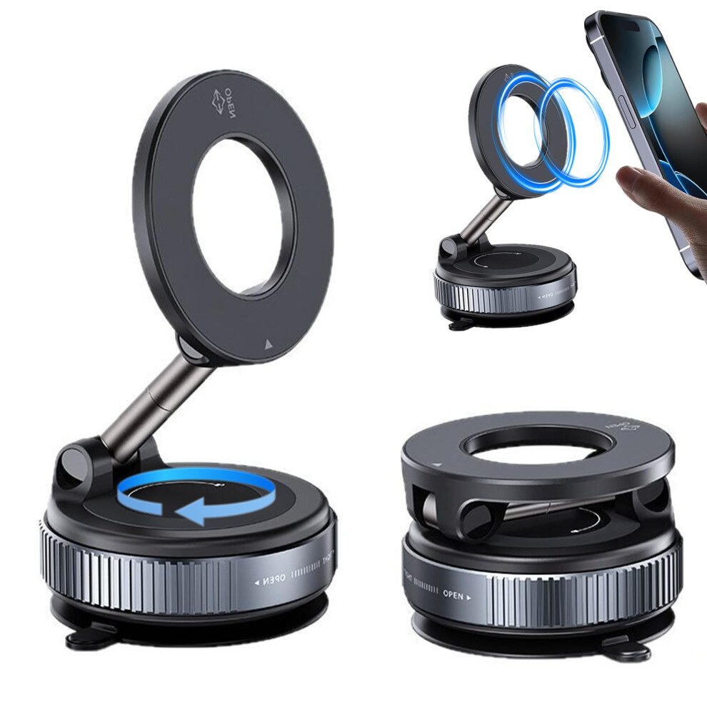 Magnetic Phone Holder Car Vacuum Suction Cup, 360 Rotation, Dashboard Mount, Compatible With Iphone 1216 And Samsung S24 Ultra, Black 9105992503407