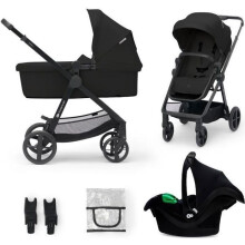 Carrito 3 en 1 Combinado Kinderkraft NEWLY, con Silla de auto I-size, Sistema de viaje, Ligero 7,5 kg, Plegable, Negro