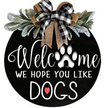 Deurbordje in boerderijstijl, massief houten, weerbestendige deurhanger voor binnen en buiten, decoratie voor dierenliefhebbers, welkomstkrans, uniek