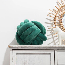 Round Knot Ball Pillow Velvet Decorative Cushion for Sofa Bed Floor Lounge HandKnotted Plush Accent Dark Green 28cm