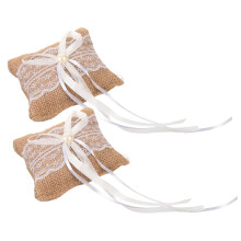 Wedding Ring Pillow 2Piece Set Lace Linen Ring Box For Elegant Ceremony Compact Design