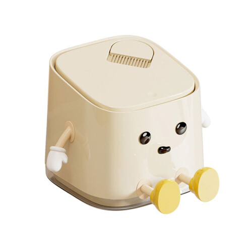 Desktop Waste Bin Press Open Lid Cream White for Small Spaces-B