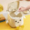 Desktop Waste Bin Press Open Lid Cream White for Small Spaces-B 3