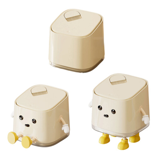 Desktop Waste Bin Press Open Lid Cream White for Small Spaces-B 1