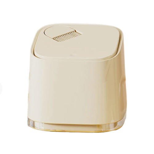 Desktop Waste Bin Press Open Lid Cream White for Small Spaces-A