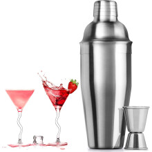 Zestaw do koktajli 25 uncji / 750 ml, mikser do koktajli ze stali nierdzewnej z wbudowanym sitkiem barmańskim i miarką 15/30 ml, akcesoria