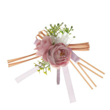 Boutonnière di rose color champagne per uomo, accessori floreali per il ballo di fine anno, fiori artificiali da matrimonio con design in seta