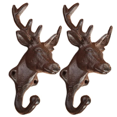 2 Pcs Decorative Cast Iron Wall Mounted Hook with-rust color