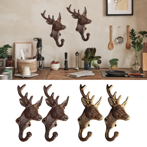 2 Pcs Decorative Cast Iron Wall Mounted Hook with-rust color 2