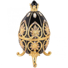 Unique Gift for Home Decor, Collectible Faberge Egg Style Ornament, Metal Enamelled Easter Style Box with Strong Transparency Crystals