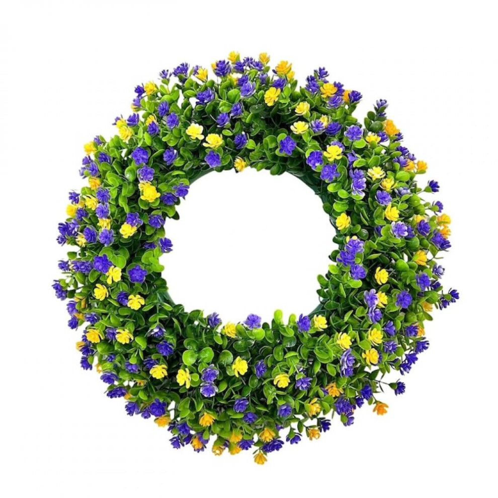 Colorful Wreath for Front Door Decor, Artificial Wreath Indoor Outdoor Wreath, Farmhouse Colorful Cottage Wreath with Yellow Buttercups and Green Euca