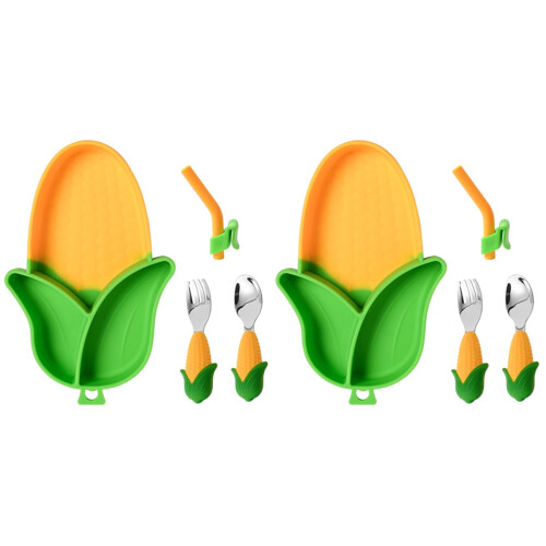 Ensemble Assiette En Silicone Avec Couvercle Divisé Couverts Bébé 2