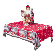 Rustic Patchwork Elegant Christmas Pattern Tablecloth, Flannel Backed Heavyweight Vinyl Water Resistant Stain Resistant Cover for Indoor Outdoor Dinin