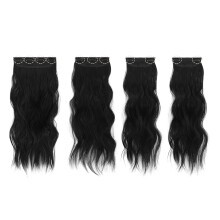 Clip in Extensions, 4PCS50cm Voller Kopf Haarverlängerungen mit Clips Synthetik Gewellte Haarextension Schwarz Wavy Haar Extensions Clip in