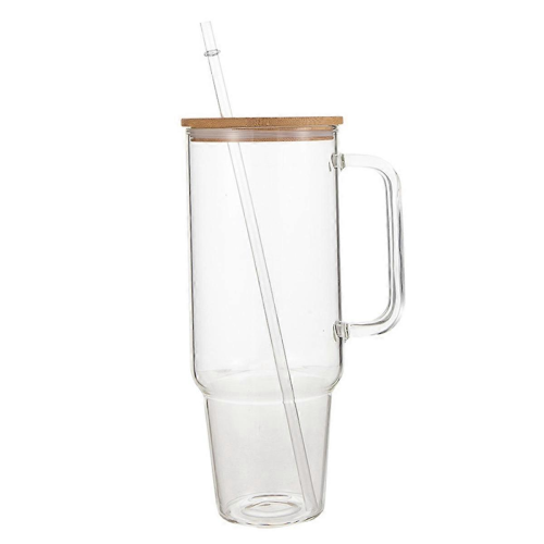 40 OZ Glass Cup with Handle and Straw Lid Coffee Cup Reusable