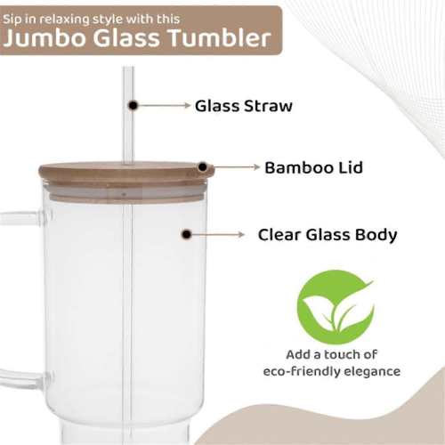 40 OZ Glass Cup with Handle and Straw Lid Coffee Cup Reusable 2