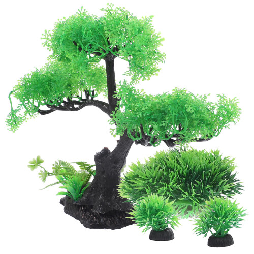 5Set Kit Piante Decorative Verdi Per Acquari Albero Finto