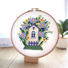 Håndbroderisett for nybegynnere med vannløselige design, broderiringstativ inkludert, gjør-det-selv-sømsett i slitesterkt flerfarget stoff,