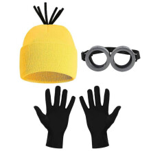 3PCS accesorii costum adult galben Beanie tricotat pălării Steampunk ochelari de protecție ochelari mănuși negre Halloween cosp