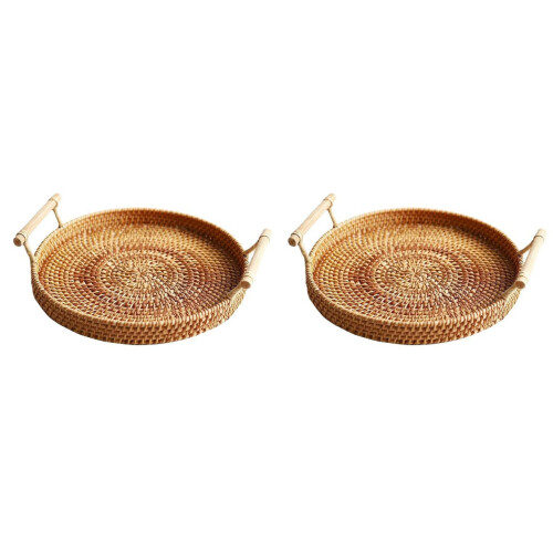 2 Unidades Cesta Trançada Rattan Com 28X4Cm 1
