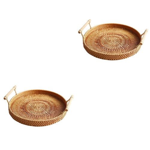 2 Unidades Cesta Trançada Rattan Com 28X4Cm 2