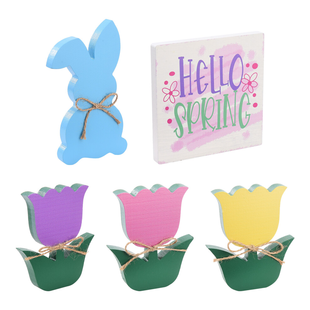Easter Ornaments Wooden Tulip Decor For Spring Home Decoration, Farmhouse Style Signs And Tiered Tray Centerpieces, Adorable Wooden Flowers For Table-image-OPC-PNBYS8B-NEW