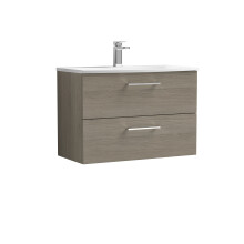 Balterley Level Modern Bathroom Wall Hung 2-Drawer Vanity & Curved Basin, Solace Oak, 800mm