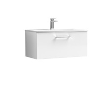 Balterley Level Contemporary Bathroom 1-Drawer Wall-Hung Curved Basin Vanity Unit, Gloss White, 800mm
