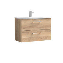 Balterley Level Modern Bathroom Wall Hung 2-Drawer Vanity & Basin, Bleached Oak, 800mm