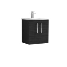 Balterley Level Modern Bathroom 2 Soft Close Door Wall Hung Vanity & Curved Basin, Charcoal Black, 500mm