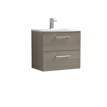 Balterley Level Modern Bathroom Wall Hung 2-Drawer Vanity & Curved Basin, Solace Oak, 600 mm