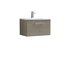 Balterley Level Modern Bathroom Wall Hung 1-Drawer Vanity & Curved Basin, Solace Oak, 600mm