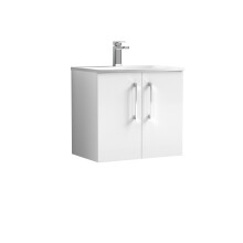 Balterley Level Contemporary Bathroom 2-Door Wall-Hung Curved Basin Vanity Unit, Gloss White, 600mm
