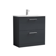 Balterley Level Modern Bathroom Floor Standing 2 Soft Close Drawer Vanity Unit & Curved Basin, Dark Grey, 800mm